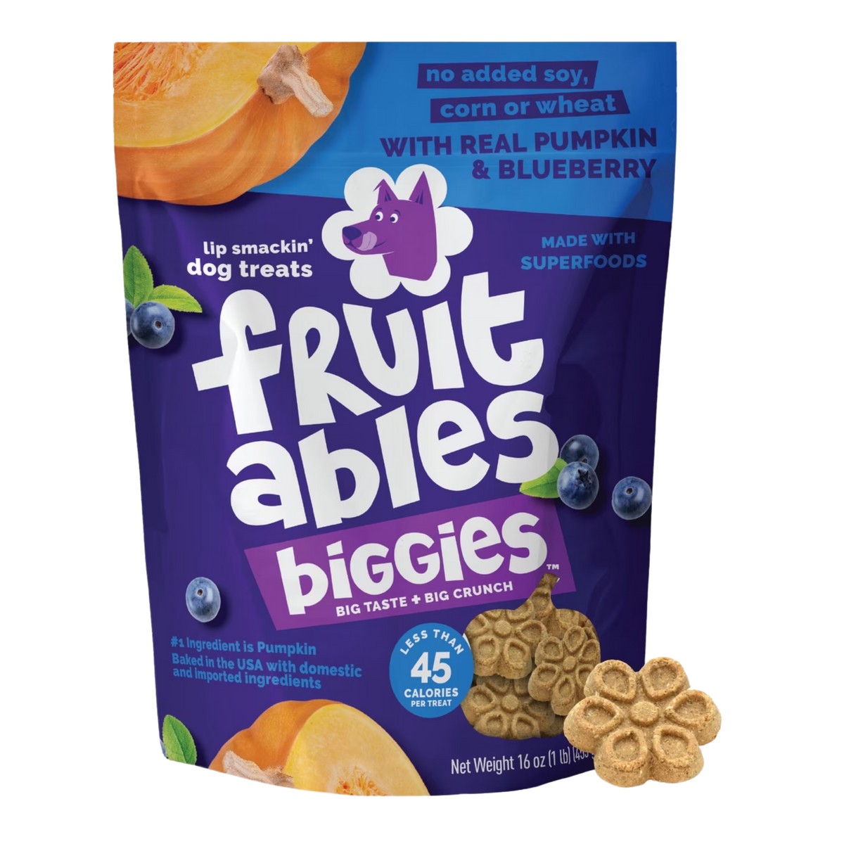 Fruitables Biggies with Real Pumpkin & Blueberry Dog Treats 16 oz