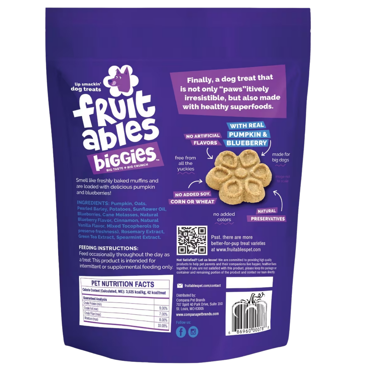 Fruitables Biggies with Real Pumpkin & Blueberry Dog Treats 16 oz