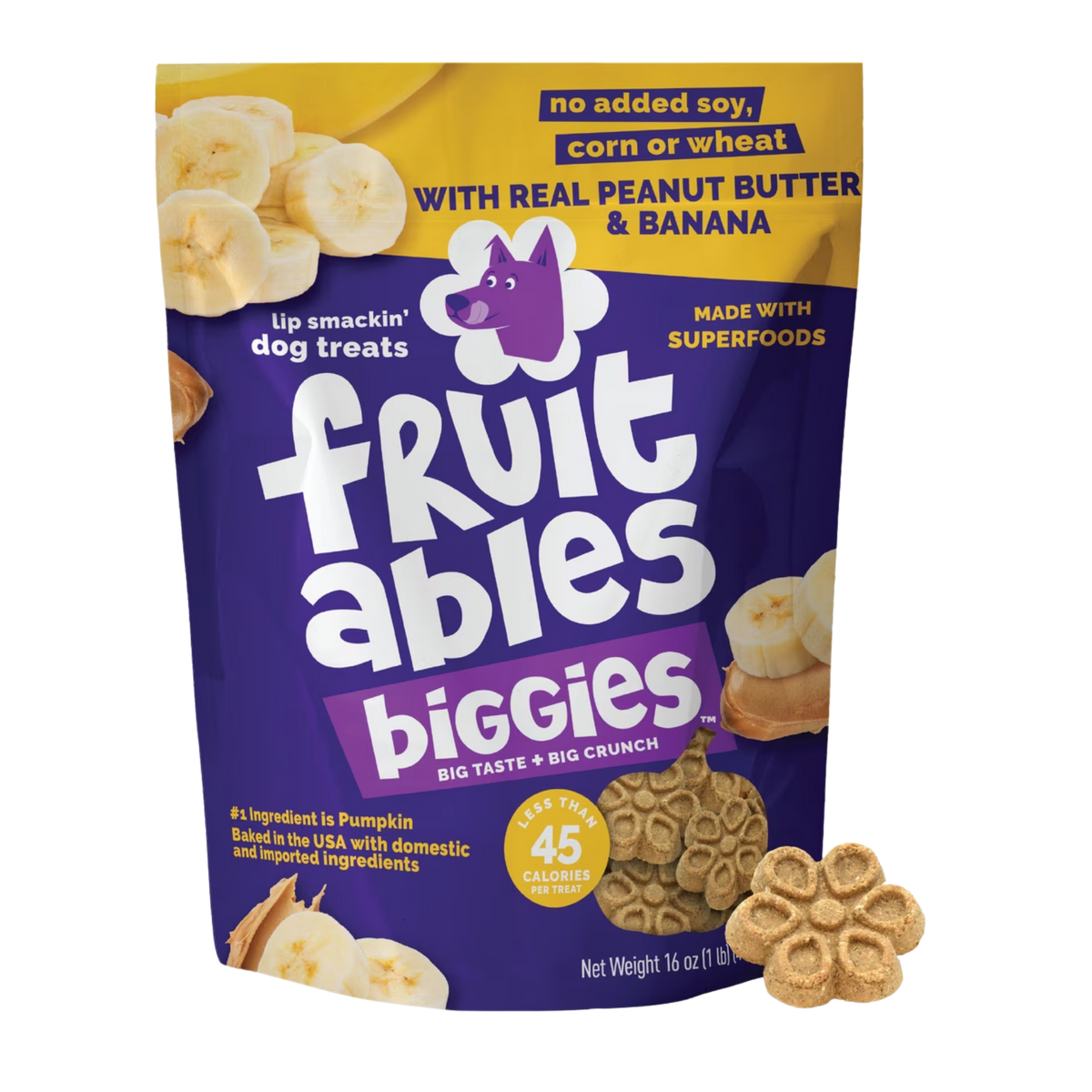 Fruitables Biggies with Real Peanut Butter & Banana Dog Treats 16 oz
