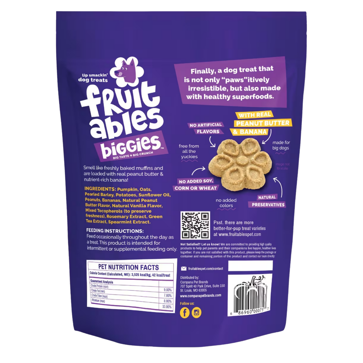 Fruitables Biggies with Real Peanut Butter & Banana Dog Treats 16 oz