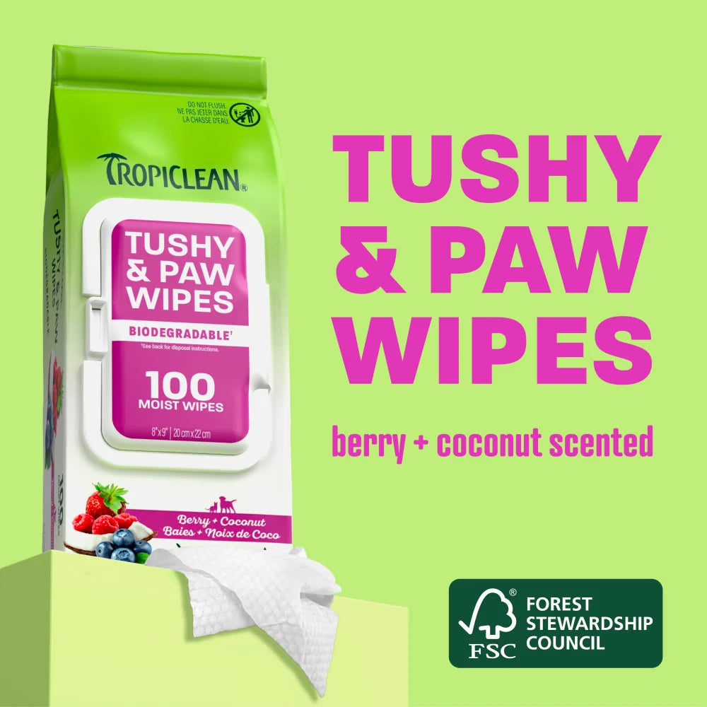 Tropiclean Deep Cleaning Berry & Coconut Dirt & Odor Remover Dog & Cat Wipes 100 ct