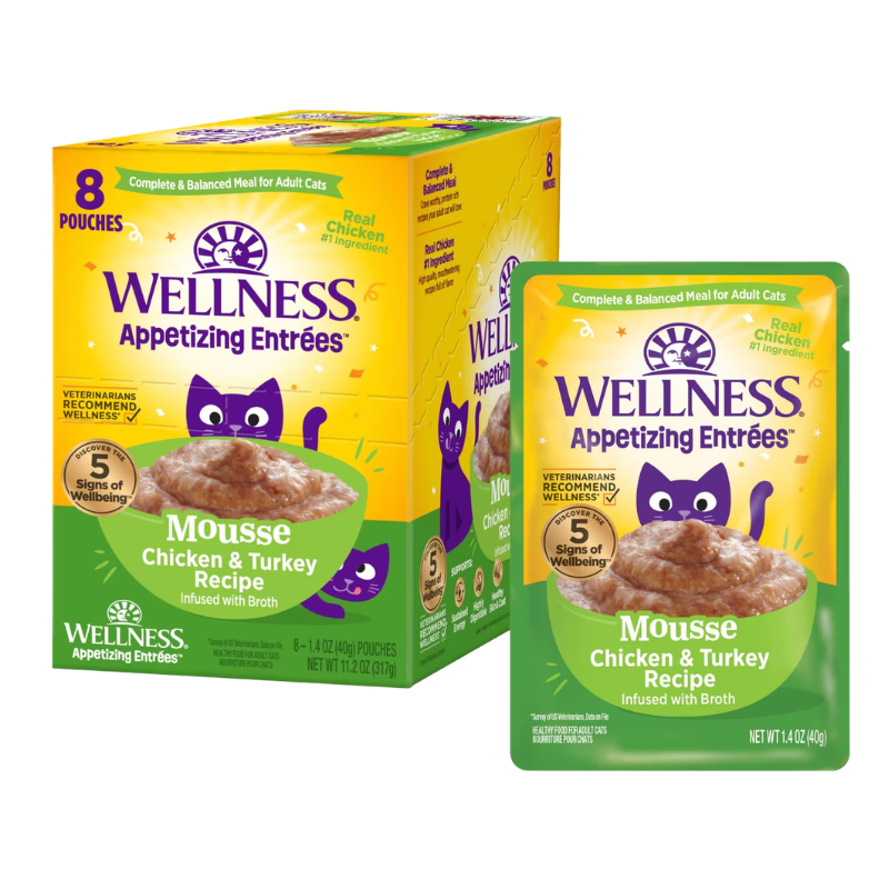 Wellness Appetizing Entrees Mousse Chicken & Turkey Recipe Infused with Broth Grain-Free Wet Cat Food