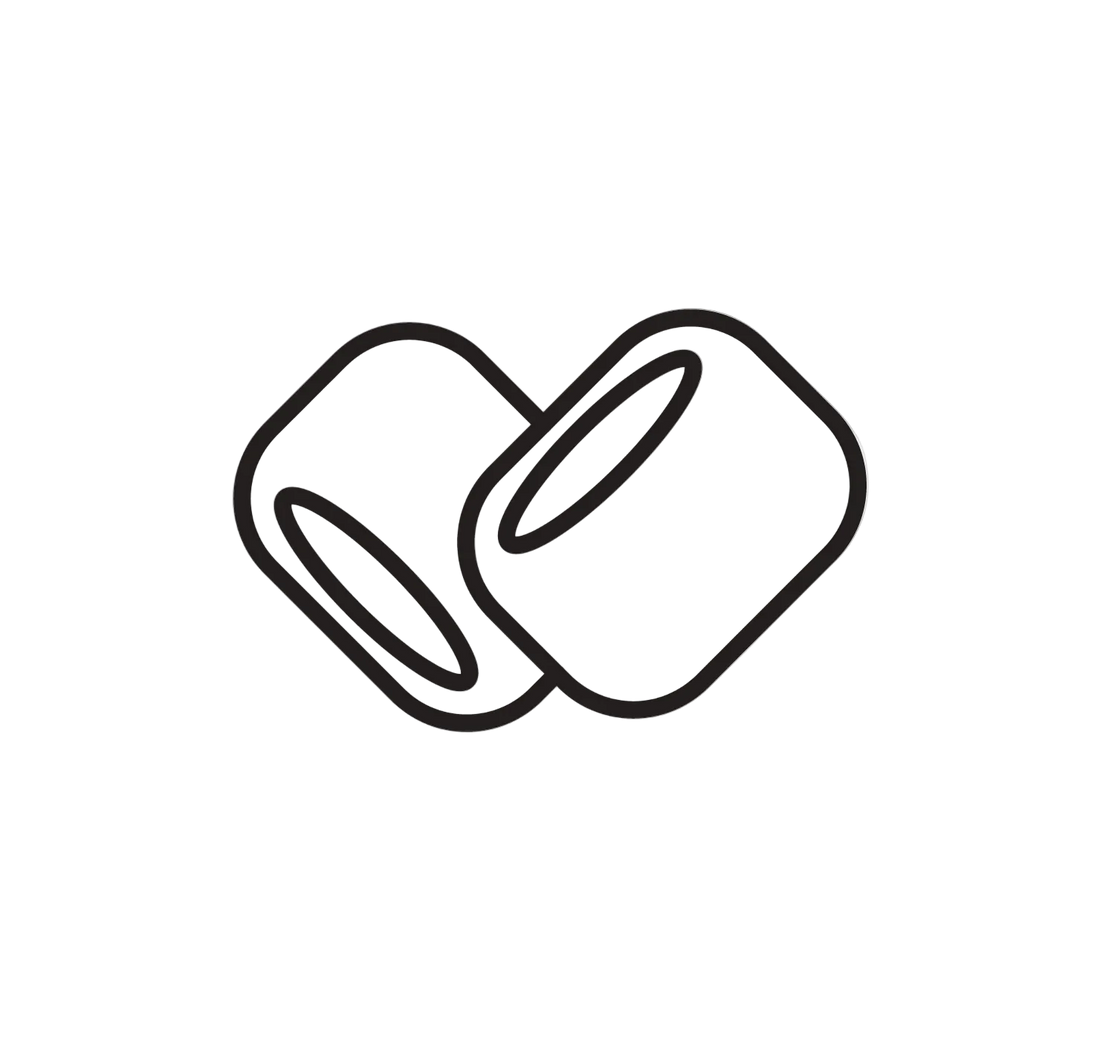 Black line drawing of two interlocking rings on a white background