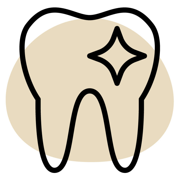 Illustration of a tooth with a star inside, on a beige background, and text 'Boost oral health' below.