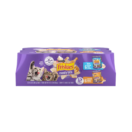 Friskies Meaty Bits with Ocean Fish in Sauce and Chicken Dinner in Gravy Wet Cat Food Variety Pack 13 oz/Case of 12