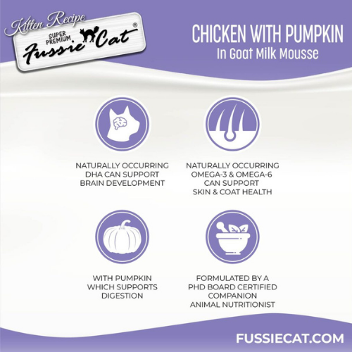 Fussie Cat Chicken with Pumpkin in Goat Milk Mousse Kitten Pouch Wet Food
