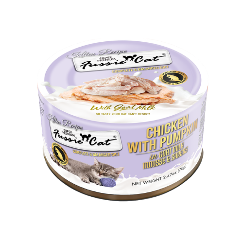 Fussie Cat Chicken with Pumpkin in Goat Milk Mousse and Shreds Kitten Recipe Wet Food