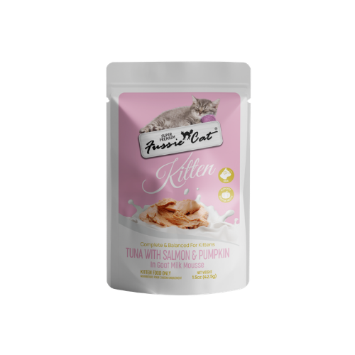 Fussie Cat Tuna with Salmon and Pumpkin in Goat Milk Mousse Kitten Pouch Wet Food