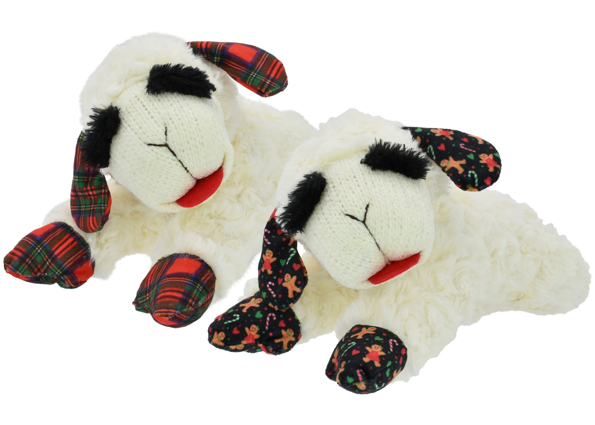 Multipet Holiday Lamb Chop Plush Dog Toy, Assorted 10.5 in