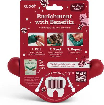 Woof Holiday Red Bite N Brush Refillable Dental Dog Chew