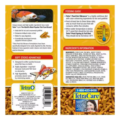 Tetra Pond Vibrance Color Enhancing Koi & Goldfish Sticks Food 4.94 oz