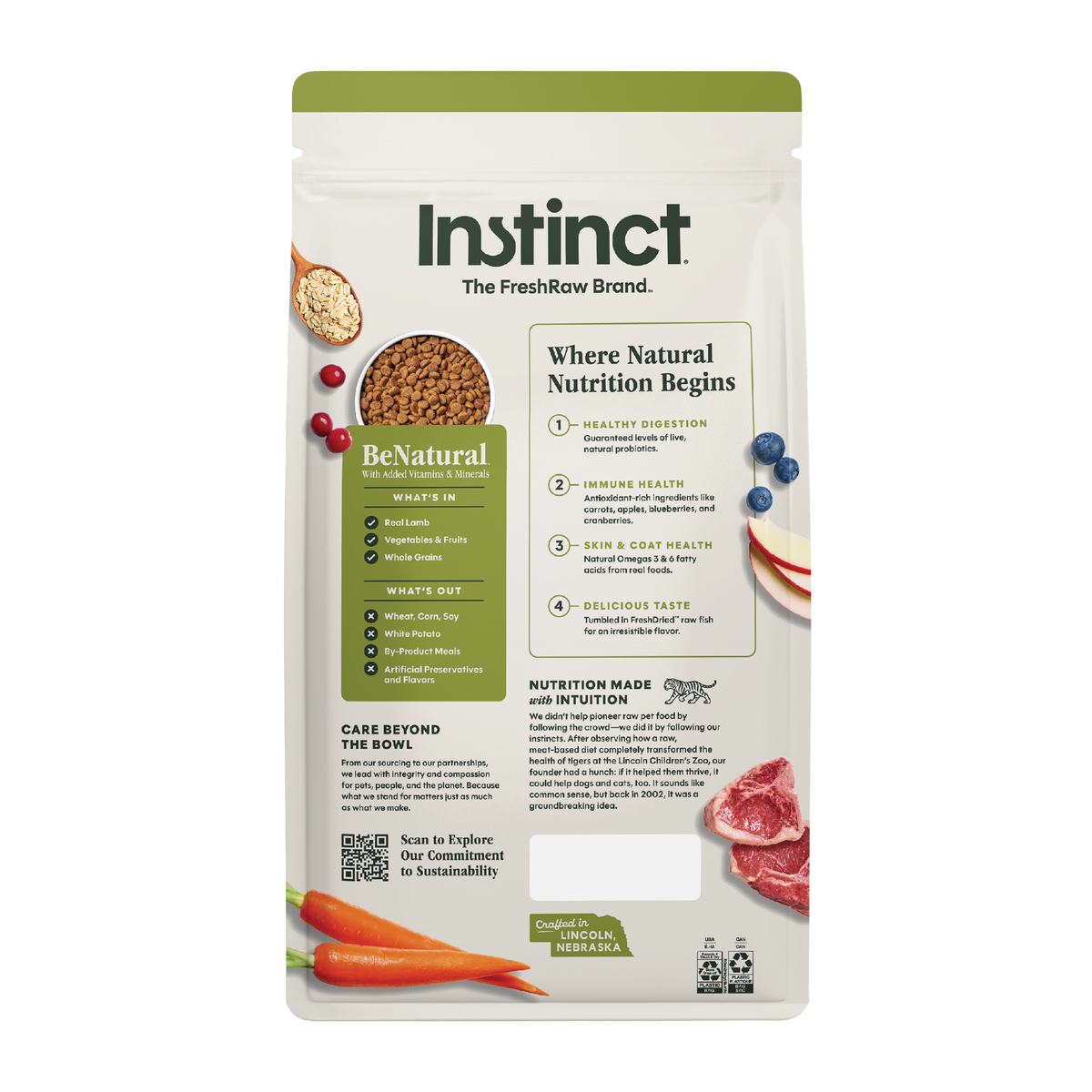 INSTINCT Be Natural Real Lamb & Oatmeal Recipe Freeze-Dried Raw Coated All Life Stage Dry Dog Food
