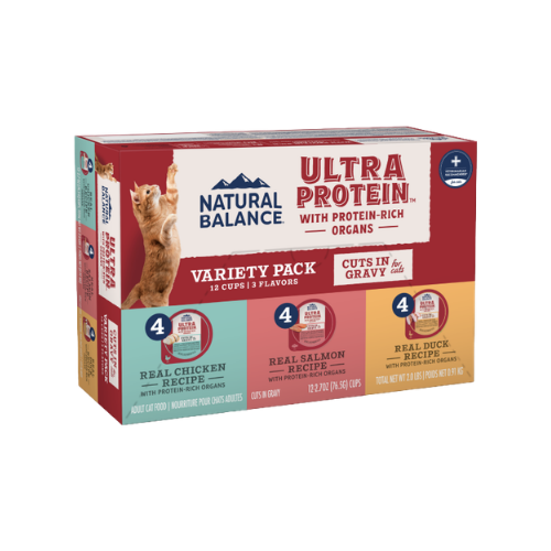 Natural Balance Ultra Protein Chicken, Duck, and Salmon Cuts in Gravy Wet Food for Adult Cats 2.7 oz/Case of 12
