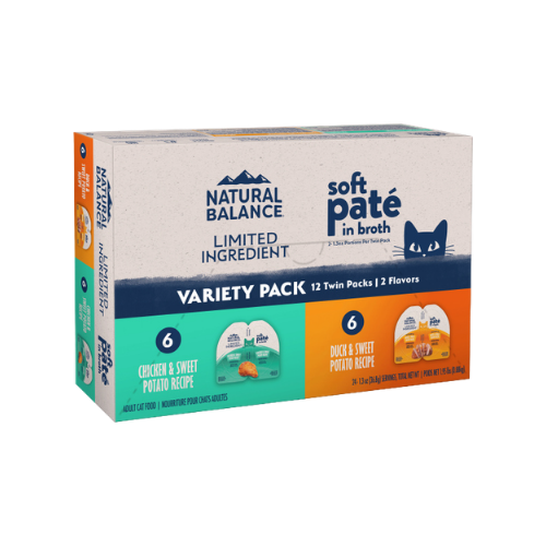 Natural Balance Limited Ingredient Soft Pate Split Cup Wet Food for Adult Cats Variety Pack  2.6 oz/Case of 12