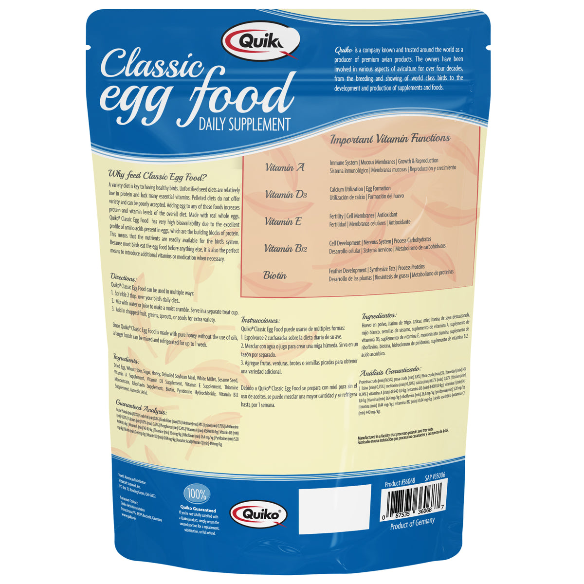 Sunseed Quiko Classic Egg Food for Birds 1.1 lb