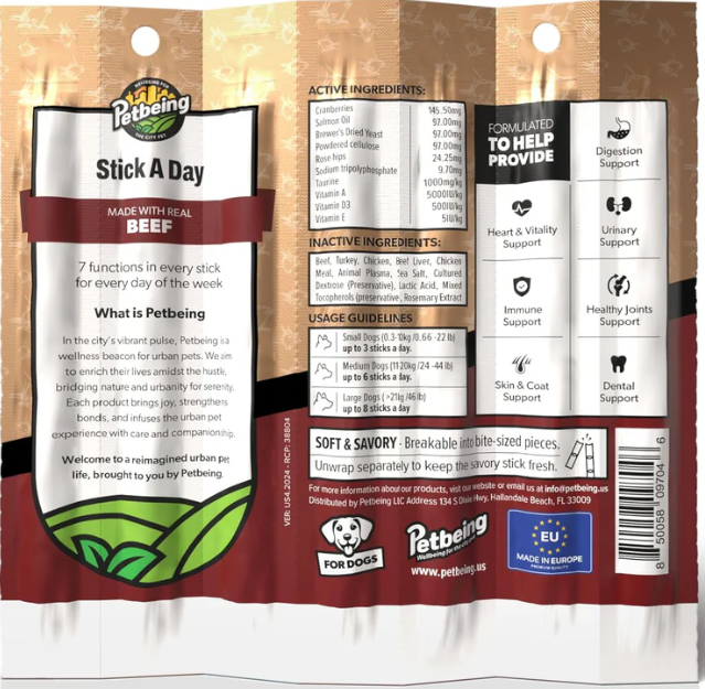Petbeing Stick A Day Beef Recipe Dog Supplement 7 ct