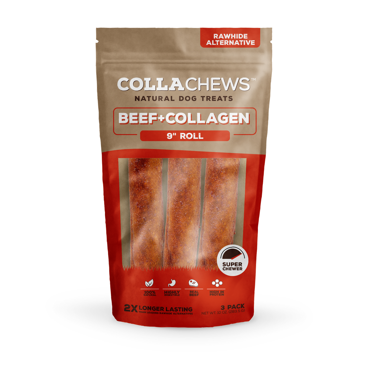 Collachews 9 in Beef Flavored Collagen Roll 3 pk