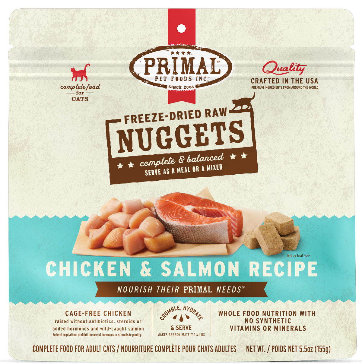 Primal Freeze Dried Nuggets Chicken & Salmon Formula Grain-Free Raw Cat Food 5.5 oz
