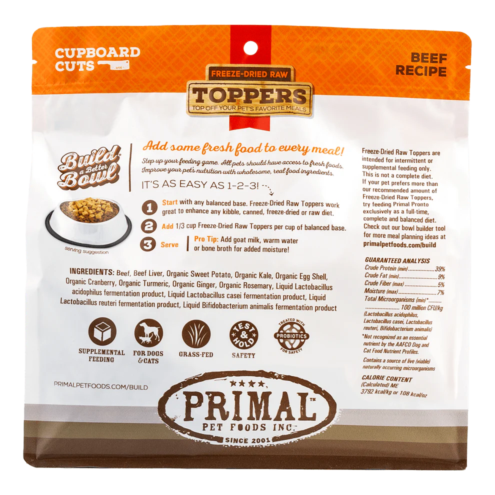 Primal Cupboard Cuts Freeze-Dried Raw Beef Pet Food Topper 3.5 oz
