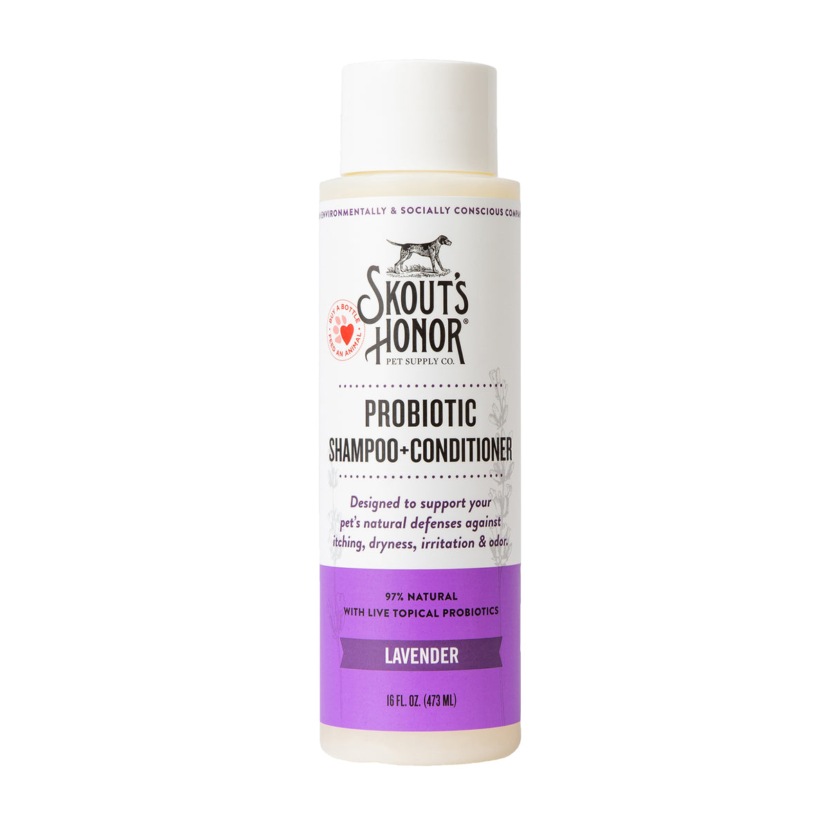 Skout's Honor Probiotic Shampoo + Conditioner Lavender Scented for Dogs & Cats 16 oz