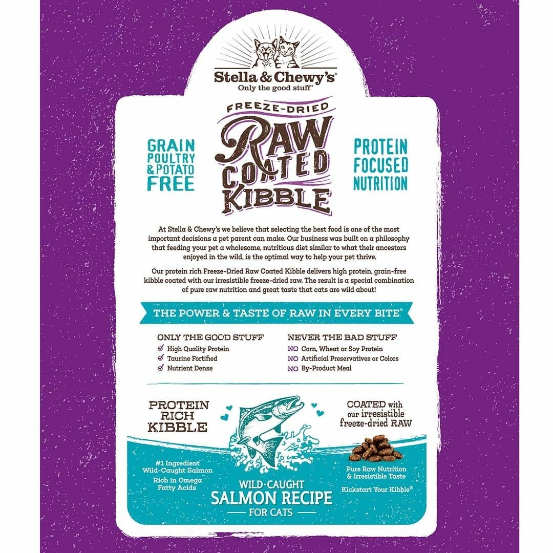 Stella & Chewy's Raw Coated Kibble Wild-Caught Salmon Recipe Grain-Free Freeze-Dried Cat Food 5 lb