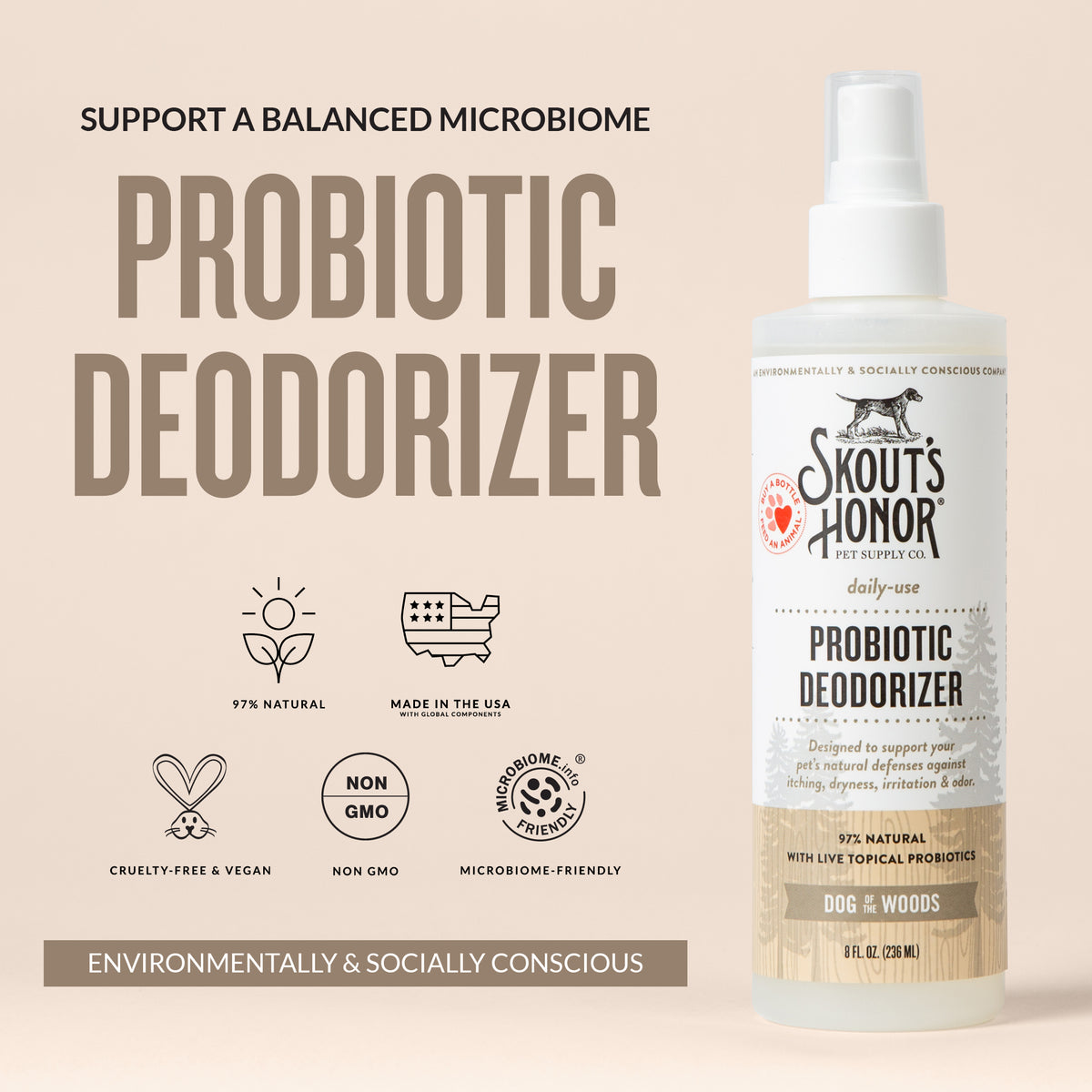 Skout's Honor Probiotic Deodorizing Spray Sandalwood & Vanilla Scent for Dogs 8 oz