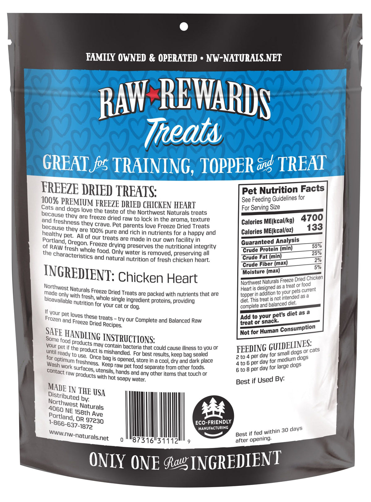 Northwest Naturals Raw Rewards Treats Freeze Dried Chicken Heart for Dogs & Cats 3 oz
