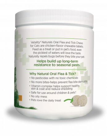 Vetality Naturals Oral Flea & Tick Chews for Cats, Natural Defense Against Fleas, Ticks & Mosquitoes 120 ct