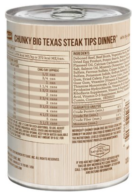 Merrick Big Texas Steak Tips Dinner Chunky Grain-Free Canned Dog Food