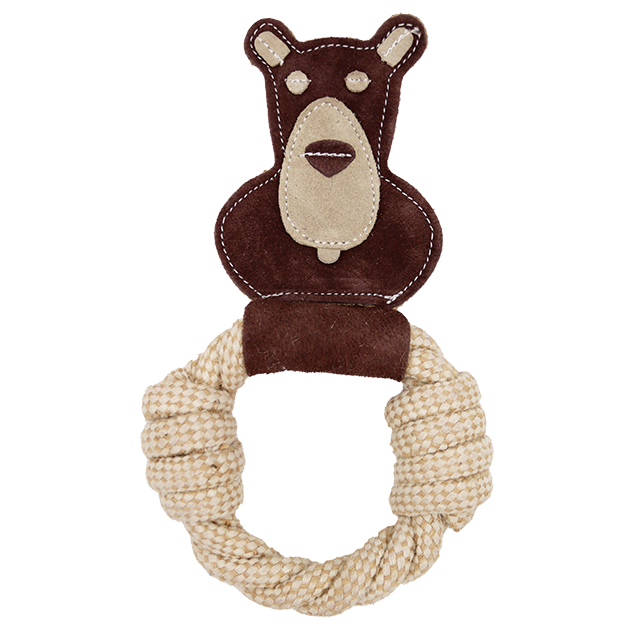 Incredipet Leather & Rope Bear Tug Ring Dog toy