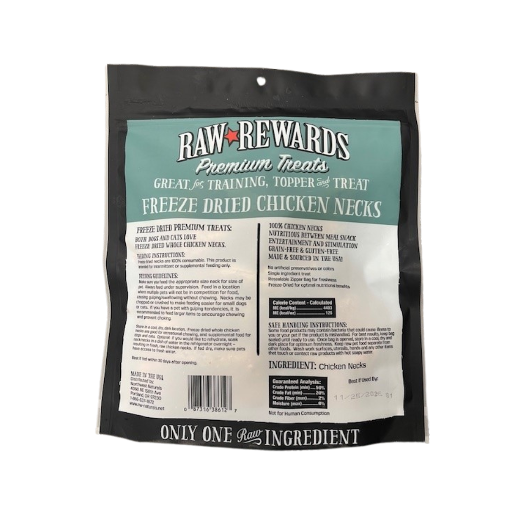 Northwest Naturals Raw Rewards Premium Treats Freeze Dried Chicken Necks for Dogs & Cats 4 oz