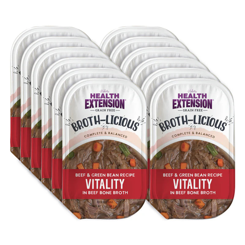 Health Extension Broth-Licious Beef & Green Bean Recipe Vitality in Beef Bone Broth Dog Food