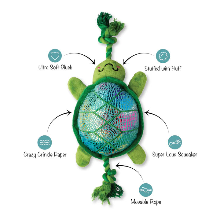 Pet Fringe Studio Summertime Shello There! Plush Turtle Dog Toy 8 in