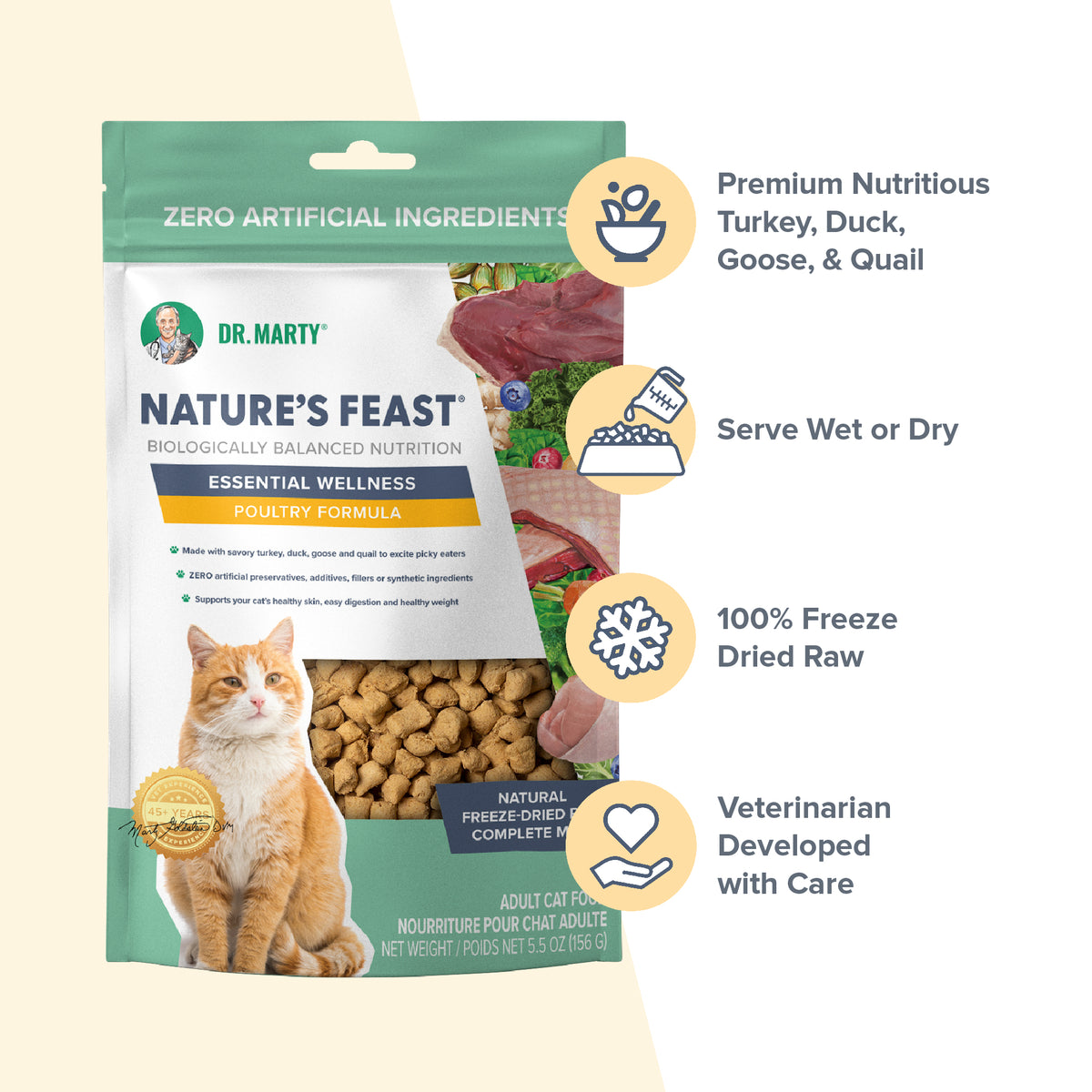 Dr. Marty Nature's Feast Essential Wellness Poultry Freeze-Dried Raw Cat Food 5.5 oz