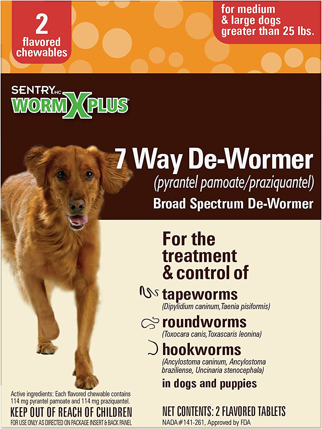 Sentry HC WormX Plus Flavored Broad Spectrum De-Wormer for Dogs, 2 ct