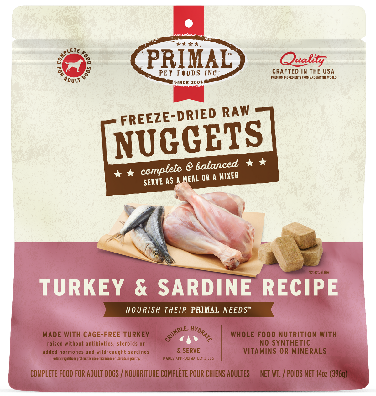 Primal Turkey & Sardine Formula Nuggets Grain-Free Freeze-Dried Dog Food 14 oz