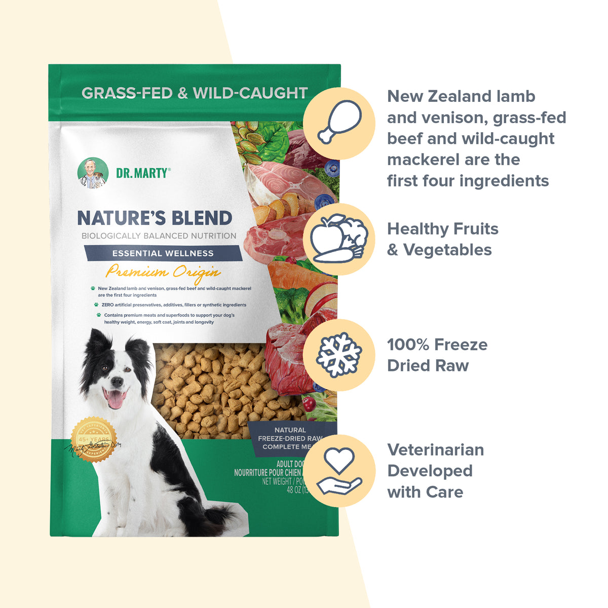 Dr. Marty Nature's Blend Essential Wellness Premium Origin Freeze-Dried Raw Dog Food 48 oz
