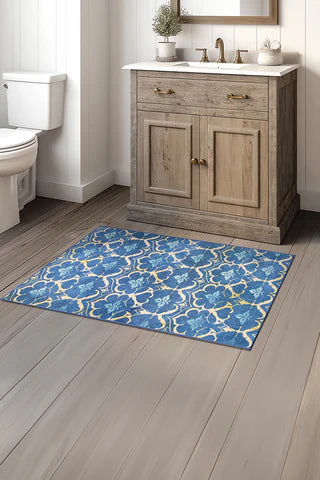 Crystal Art Gallery My Magic Carpet Washable Area Rug- Leilani Damask Blue 3 x 5 ft