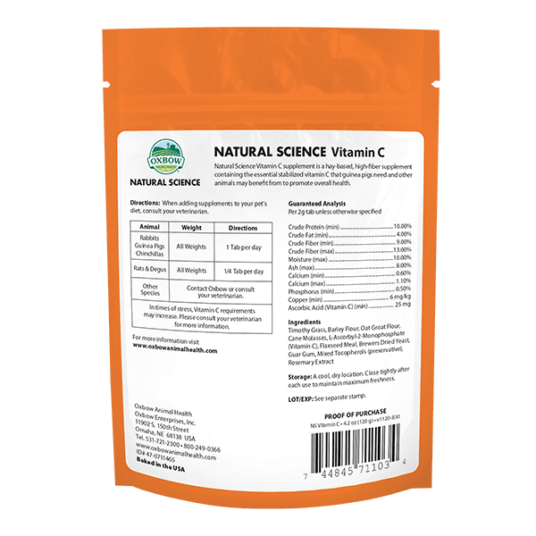 Oxbow Natural Science Vitamin C Small Animal Supplement 60 ct