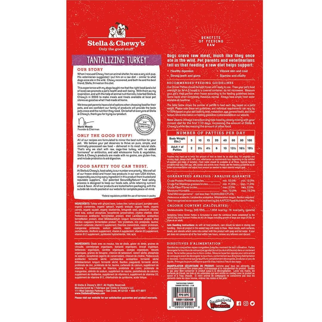 Stella & Chewy's Raw Tantalizing Turkey Dinner Patties Grain-Free Frozen Dog Food 6 lb