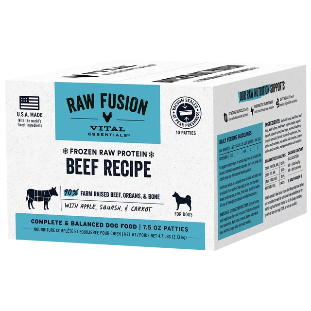Vital Essentials Fusion Beef Dinner Patties Raw Grain-Free Frozen Dog Food 10 ct