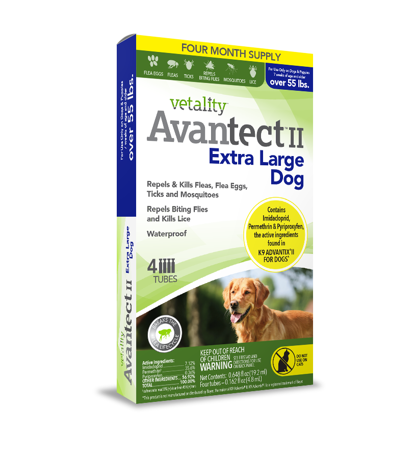 Vetality Avantect ll for Dogs, Repels & Kills Fleas, Flea Eggs, Ticks and Mosquitoes- 4 pack