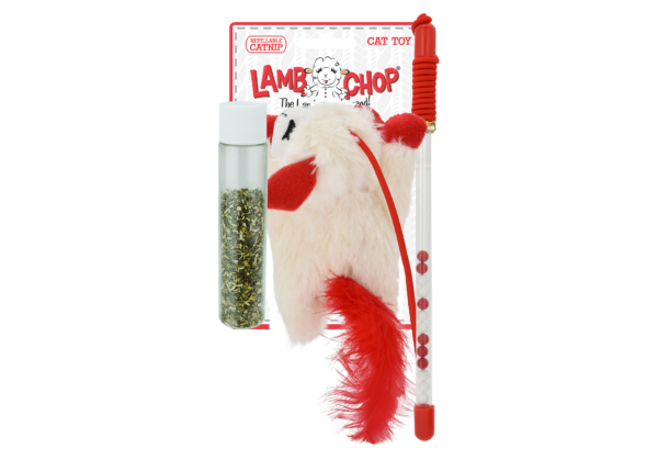 Multipet Lamb Chop Cat Wand with Refillable Cat Nip Toy 12 in