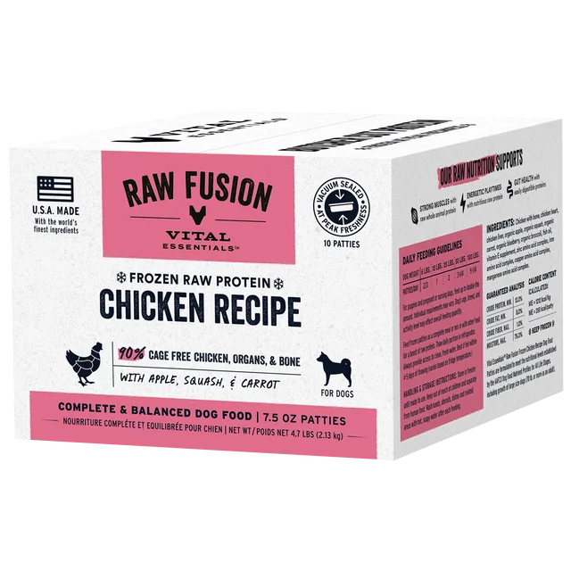 Vital Essentials Frozen Raw Fusion Chicken Recipe Dog Food Patties 10 ct