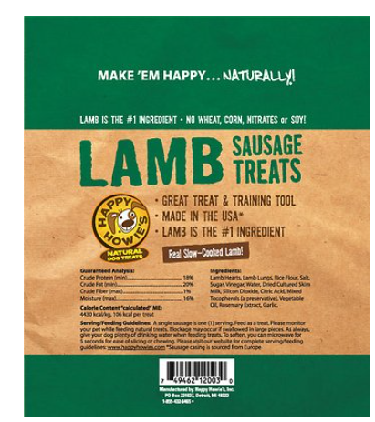 Happy Howie's Lamb Sausage for Dogs 13 ct