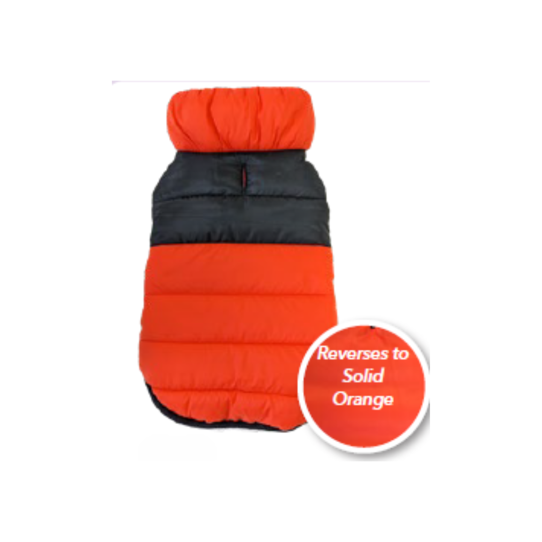 Spot Reversible Orange Puffer Dog Coat