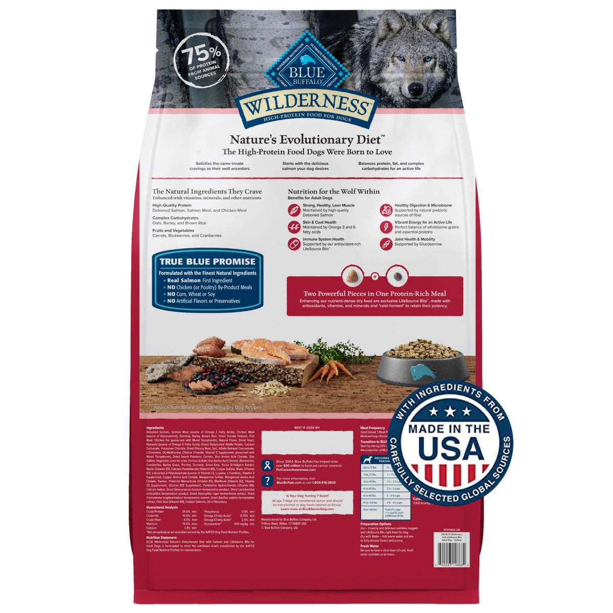 Blue Buffalo Wilderness Adult High Protein Natural Salmon & Wholesome Grains Dry Dog Food 24 lb