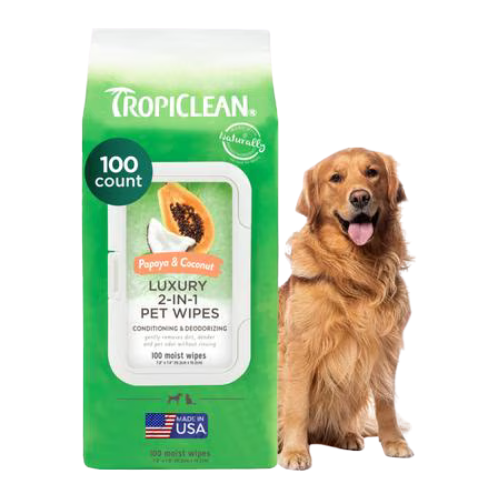 Tropiclean Papaya & Coconut Luxury 2-In-1 Pet Wipes 100 ct
