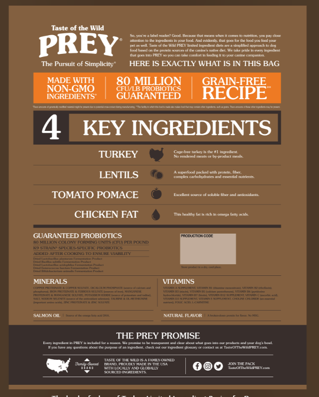 Taste Of The Wild Prey Turkey Limited Ingredient Diet Recipe Dry Dog Food 25 lb