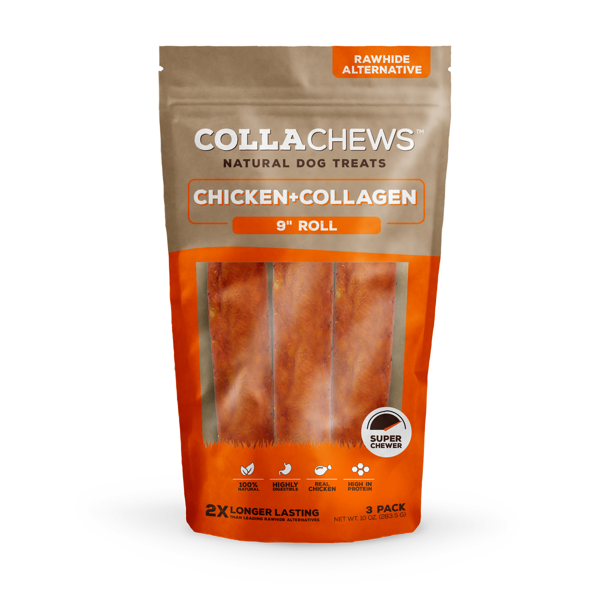Collachews 9 in Collagen Chicken Flavored Roll 3 pk